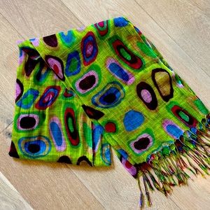 Colorful, lightweight, gauzy scarf.